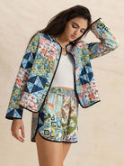 Conquer the day in our bold Printed Button Up Outerwear and Shorts Set. Stand out from the crowd with a unique and stylish design. Perfect for the adventurous fashionista, this set will have you taking bold risks and making a statement. Button-up closure ensures comfort and confidence on your next adventure!