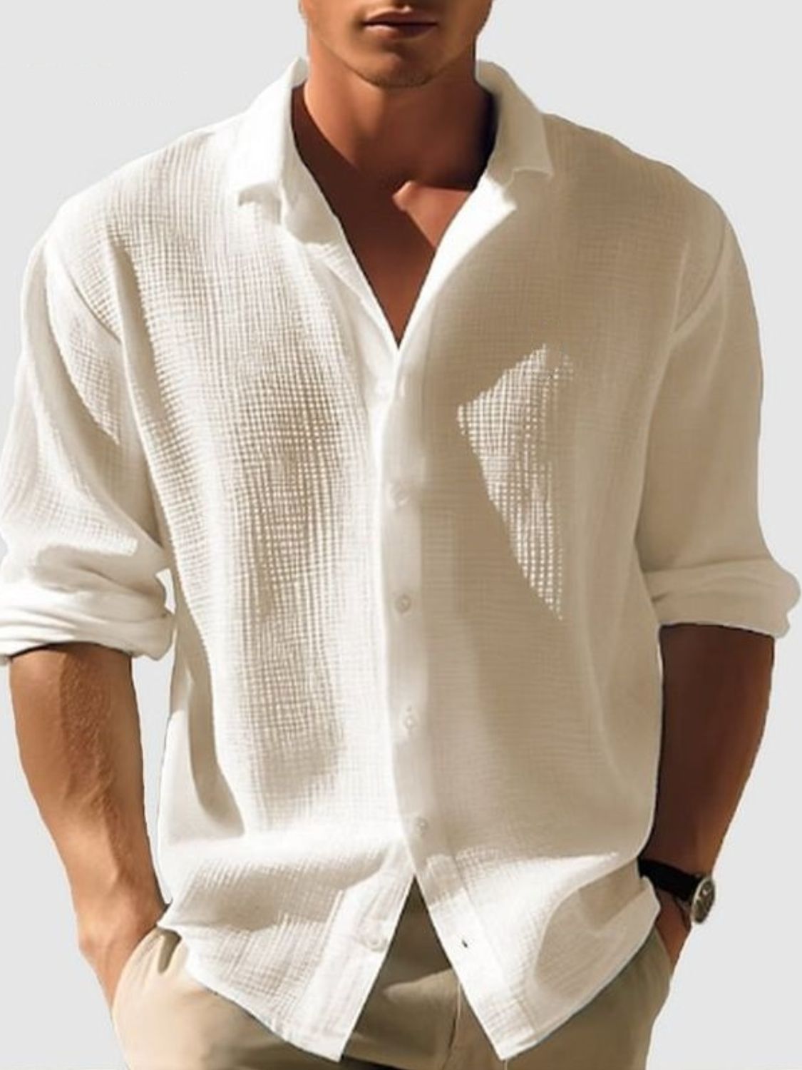 Men's Full Size Collared Neck Button Down Long Sleeve Shirt. S-XXXL Plus Sizes by Cruisin Essentials.