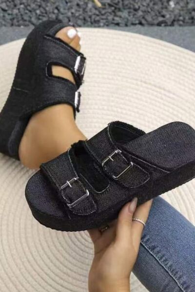 Take on any adventure with confidence and style in our Raw Hem Wedge Buckle Sandals! Boasting a daring raw hem design and a strong wedge for stability, these sandals are a must-have for the risk-taking soul. Make a statement with every step and conquer any challenge with ease.