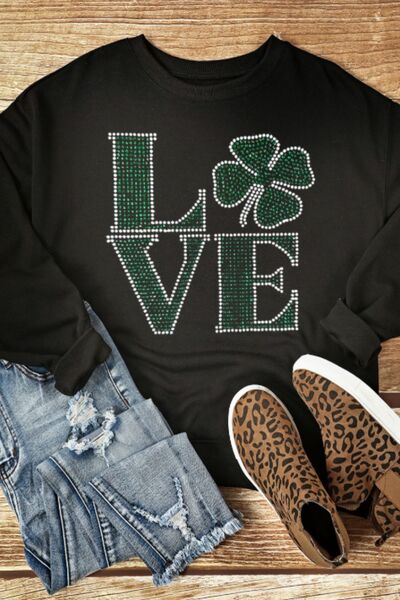 Spread love and sparkle wherever you go with our LOVE Rhinestone Clover Sweatshirt! This cozy and stylish sweatshirt features rhinestone clovers, adding a touch of glamour to your everyday look. Embrace the positive energy and share the love with this must-have piece.