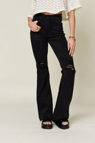 These High Waist Distressed Flare Jeans are the perfect choice for a retro-inspired look. With a high waist design, the jeans flatter your silhouette by emphasizing the waist. The distressed details add a cool and edgy vibe, while the flare style adds a touch of vintage flair to your outfit. Versatile and stylish, these jeans can be dressed up or down for any occasion. Don't miss out on these fashionable jeans to elevate your style!