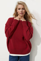 Introducing the Basic Bae Round Neck Dropped Shoulder Long Sleeve Sweater. Upgrade your winter wardrobe with this modern design, featuring a comfortable turtleneck and trendy dropped shoulder fit. Keep cozy and stylish with long sleeves for added coverage. Stay warm and on-trend with our Dropped Shoulder Turtleneck Sweater.