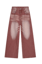 Washed Wide Leg Jeans. Crafted from high-quality washed rust fabric, these jeans provide a comfortable and stylish fit. The wide leg design adds a trend-setting touch to any outfit, making them a must-have for any fashion-forward man. Add these to your collection for a versatile and on-trend look.