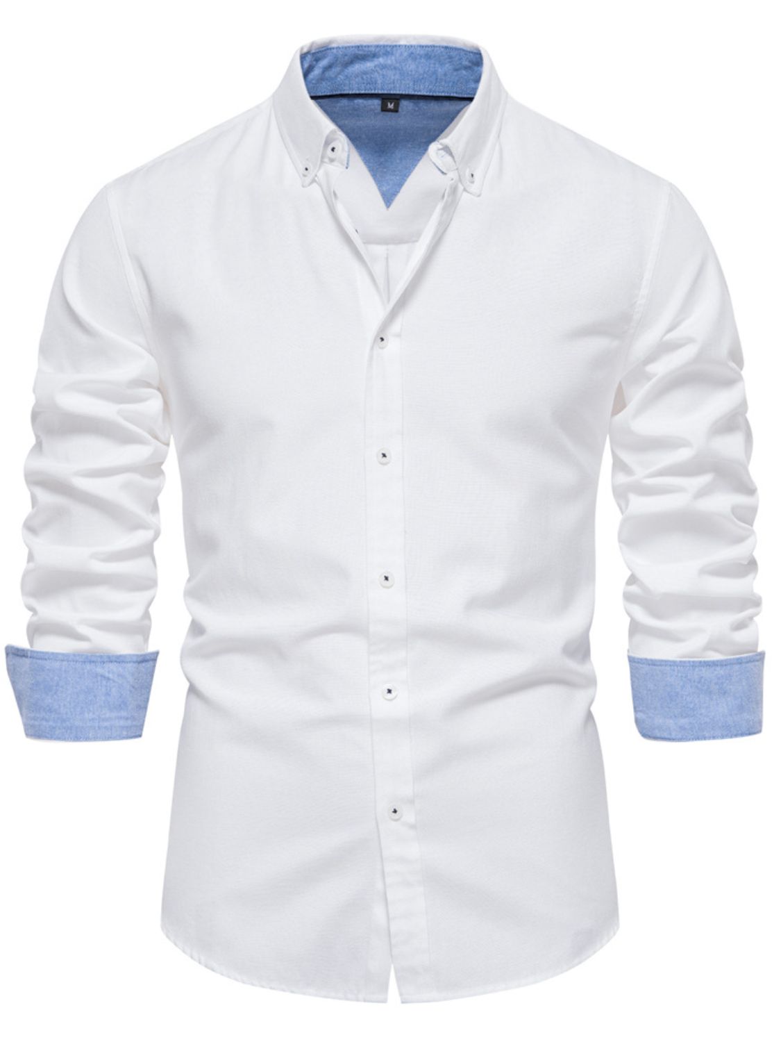 Elevate your style and convenience with our Men's Button Down Collared Neck Shirt. Crafted from non-iron 2-ply cotton pinpoint oxford, this dress shirt offers a timeless look with a modern twist thanks to the contrast trim. Reinforced with longer tails and break-resistant buttons for ultimate durability.