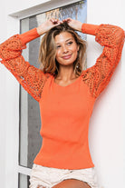 Embrace your daring nature with the Round Neck Crochet Lace Sleeve Knit Top! Made from comfy knit material and featuring intricate crochet lace sleeves, this top exudes alluring charm. The timeless round neckline adds a touch of refinement, while the elegant lace sleeves invite you to unleash your romantic and feminine spirit. Whether you're aiming for a relaxed or elegant ensemble, this adaptable top pairs perfectly with jeans or skirts. Don't pass up on this chic and refined garment!