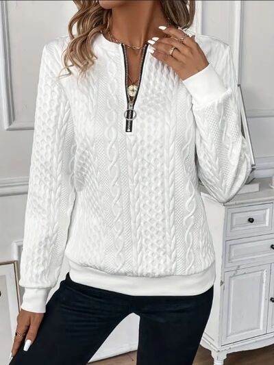 Cruisin Essentials Texture Long Sleeve Sweater shirt. Lightweight textile materials with a half zipper.