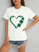 Express your belief in luck with this Heart Lucky Clover T-Shirt. With a round neck, short sleeves, and a heart and clover design, this soft, stylish tee is perfect for any occasion. Add a touch of luck to your outfit and stay comfortable all day long!