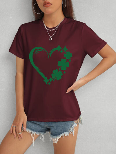 Channel good luck and style with our Heart Lucky Clover T-Shirt. Its round neck and short sleeves offer comfort while the heart and clover design adds a lucky touch to any outfit. Perfect for casual wear or dressing up, this soft and stylish shirt is a must-have in your wardrobe.