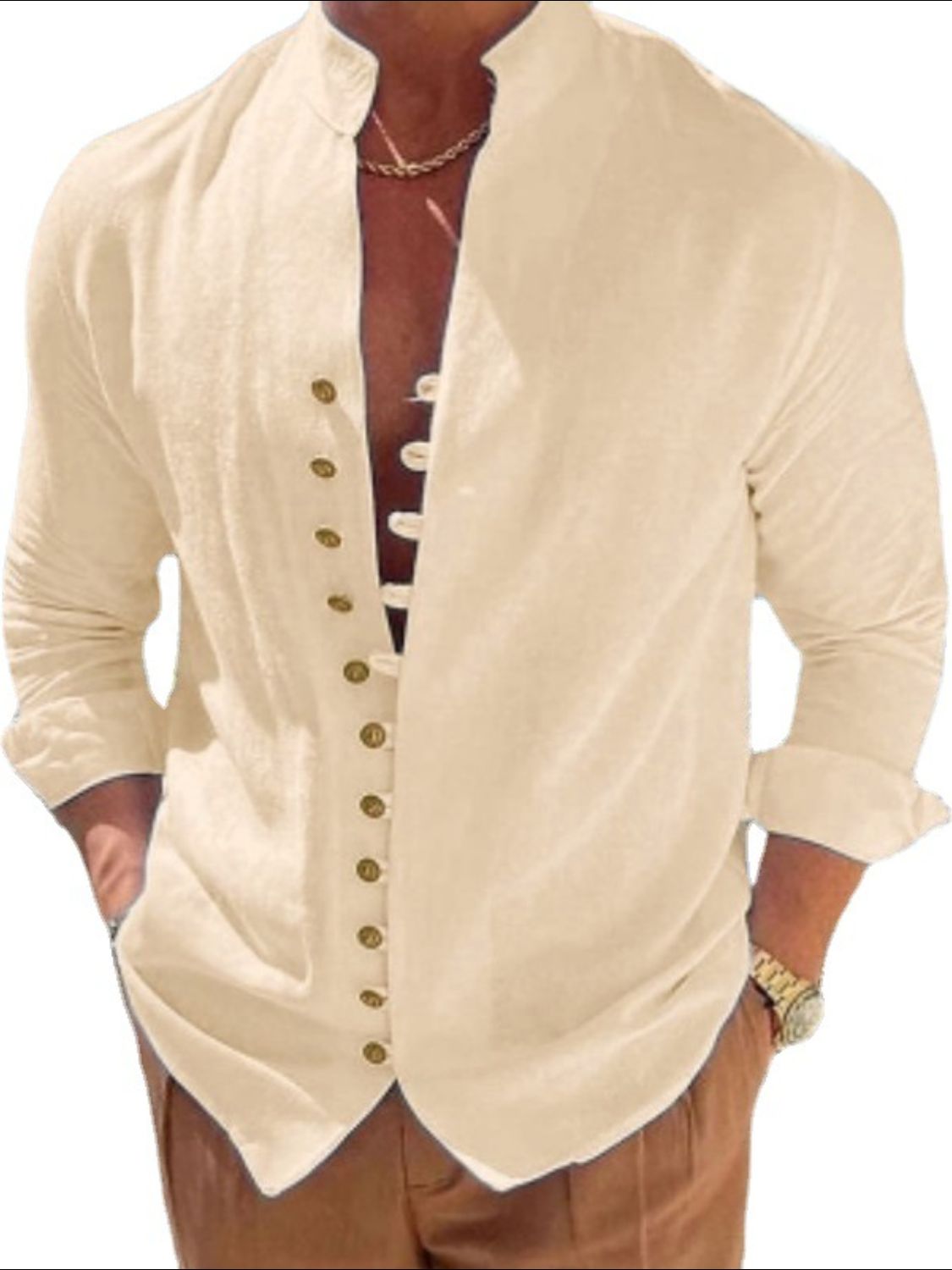 Unleash your bold, risk-taking side with this full-size button-front long sleeve shirt for men. The classic design is perfect for any occasion and the high-quality fabric offers both comfort and a flattering fit. Add this versatile and expertly tailored shirt to your wardrobe to elevate your style and boost your confidence!