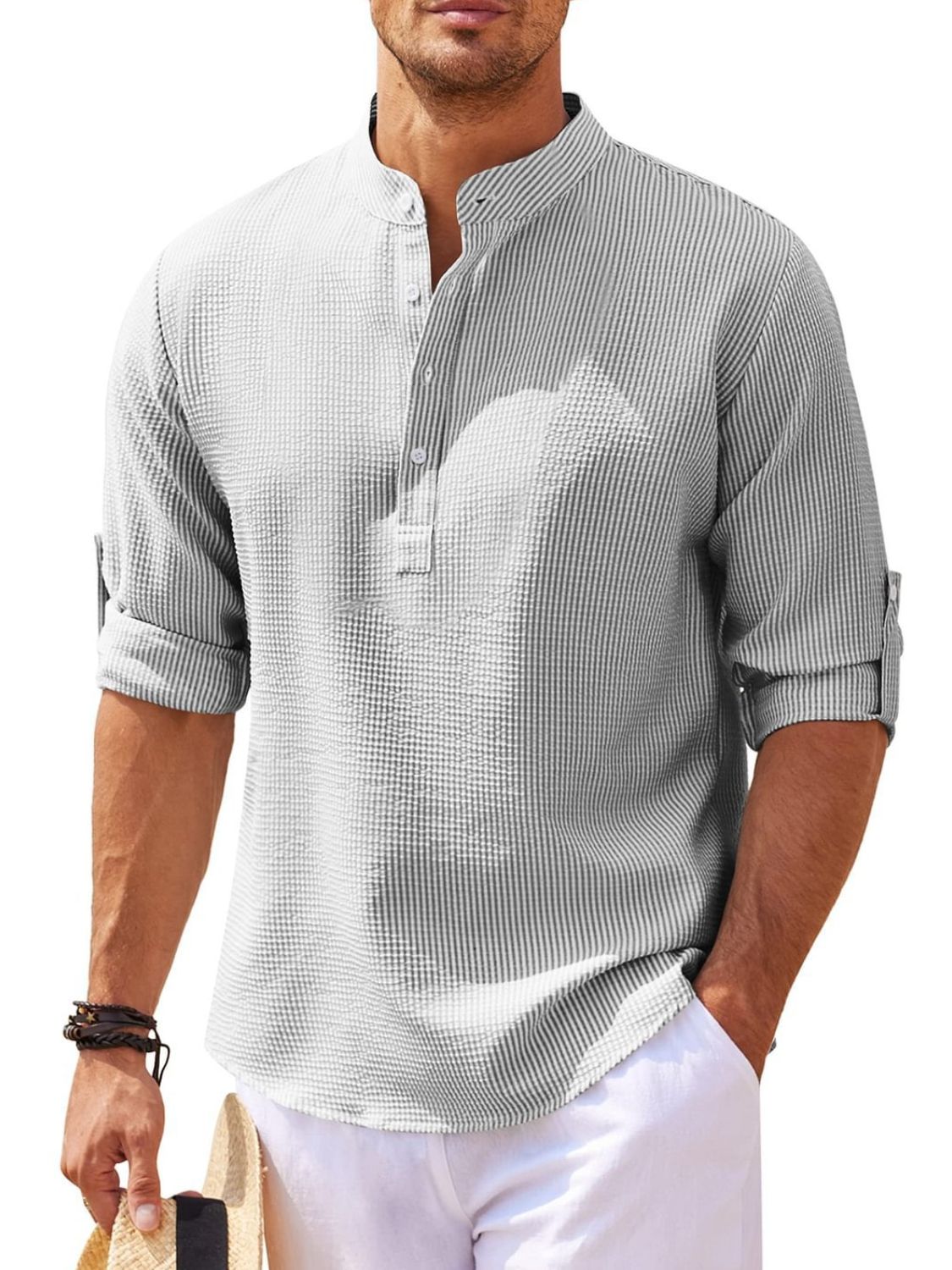 Upgrade your style with our Men's Full Size Half Button Long Sleeve Shirt, now available in Plus Size. Versatile and comfortable, this shirt is perfect for any occasion. Elevate your wardrobe today!