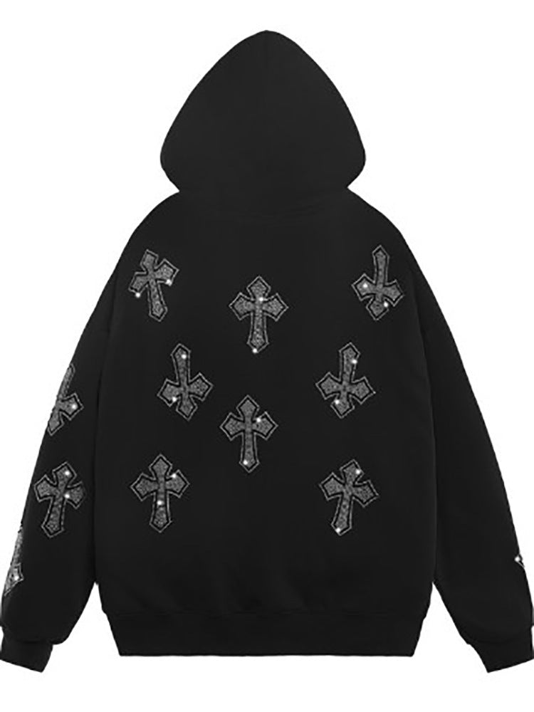 Designed for both comfort and style, this men's hoodie is adorned with rhinestone details on the sleeves and has a durable zip-up closure. Made with long-lasting materials for warmth and durability, it is a versatile addition to any wardrobe.