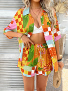 Discover ultimate comfort and style with the Devine Printed Collared Neck Half Sleeve Top and Shorts Set. Made with soft, breathable material, this set offers all-day wearability. The delicate print adds a touch of elegance while the stylish collar provides a perfect blend of fashion and function. Get yours now at Cruisin Essentials.