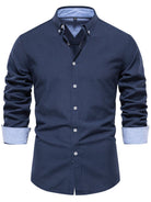 Two-color men's button-up collared shirt. Dress up for a date or make it casual attire with jeans. Cruisin Essentials.