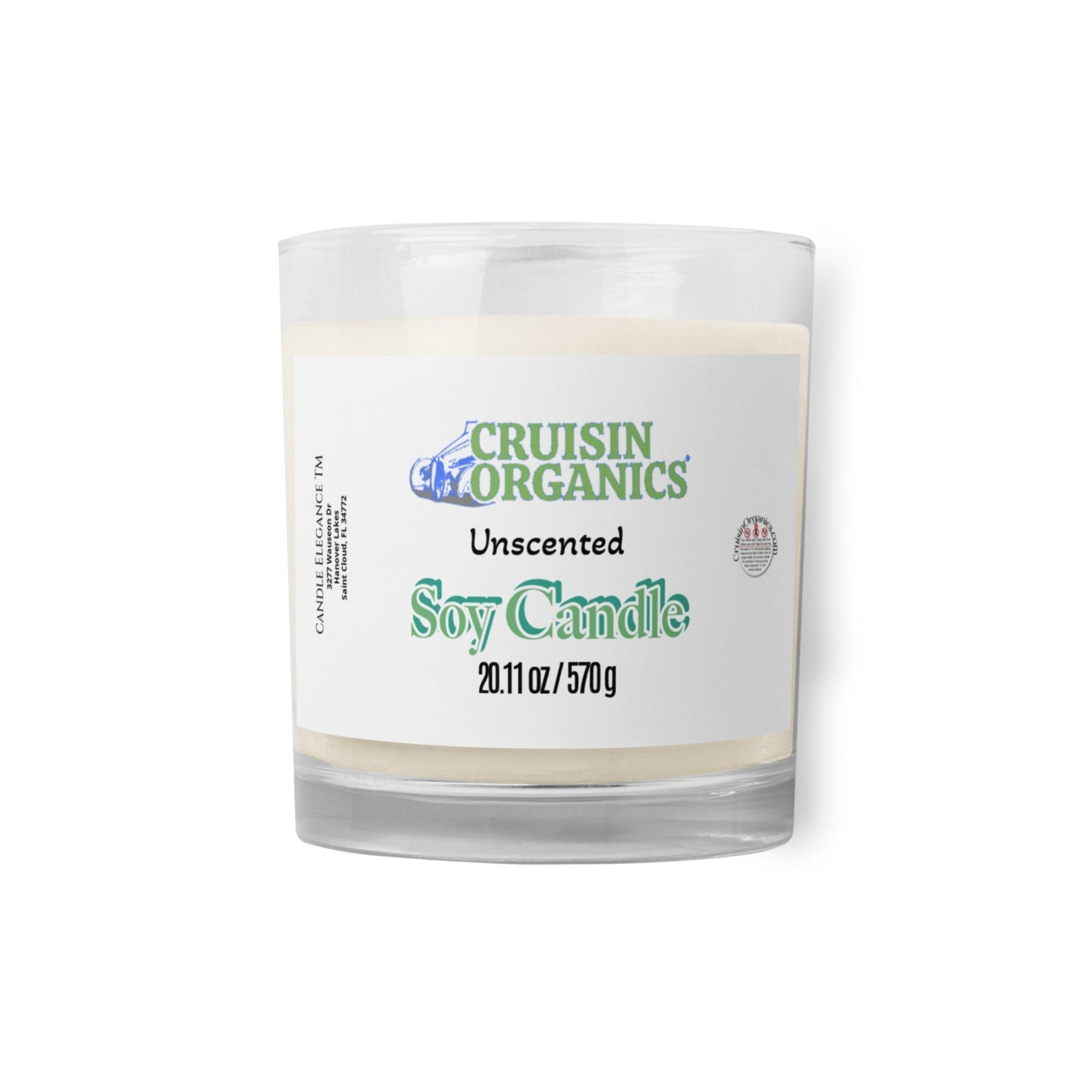 unscented Soy Candle by Cruisin Organics. Reusable Glass jar. 20  oz