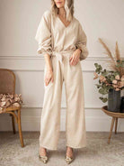 Trendsi Trends Tie Waist Jumpsuit with Wide-Leg V-Neck Design